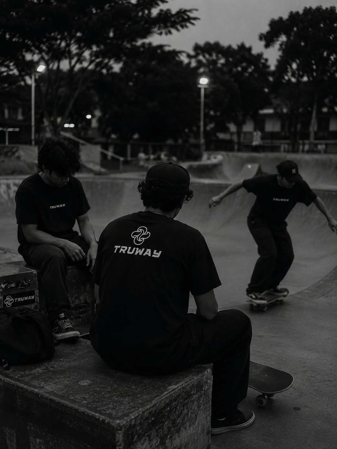 TRUWAY friends at a skatepark